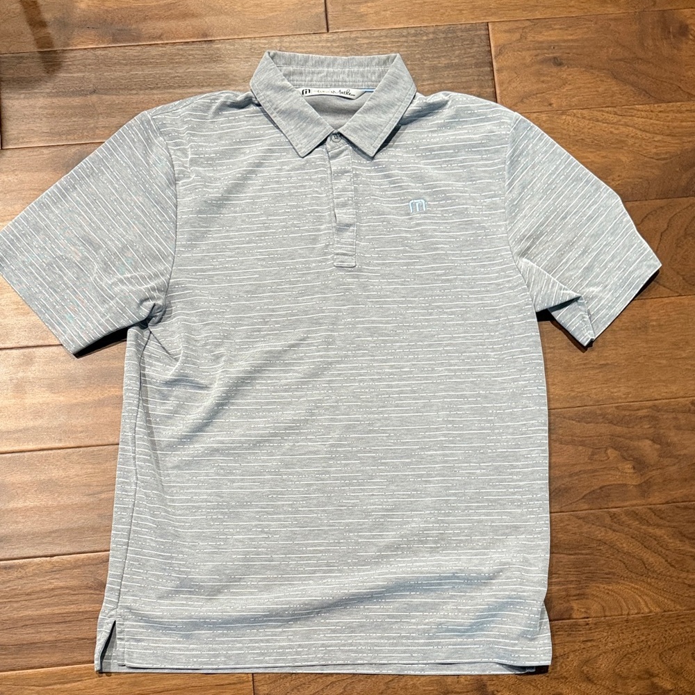 Travis Mathew Light Gray Striped Polo Shirt